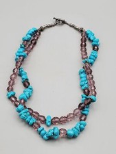 Double strand Blue Purple Turquoise color looking beaded necklace choker D83
