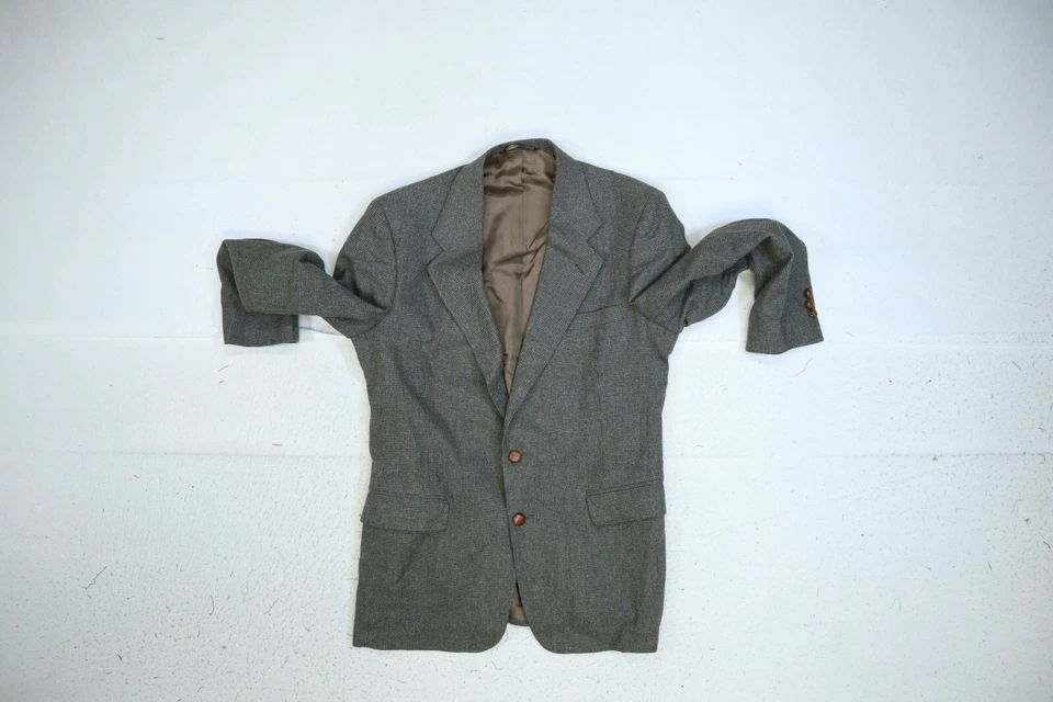 Abrigo deportivo Arnold Palmer vintage para hombre gris solapa muesca 2 botones parche en el codo 40R Foto 3 de 4