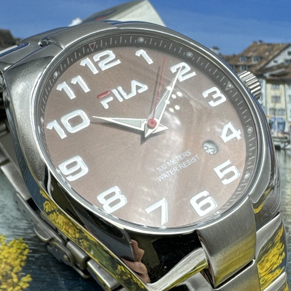 "Reloj de muñeca Fila plateado resistente al agua para hombre se adapta a 8""" Foto 2 de 4