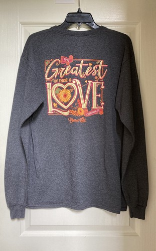 Blessed Girl Womens Long Sleeve Christian T-Shirt Love I Cor 13 Gray M NEW NWOT - Picture 8 of 13