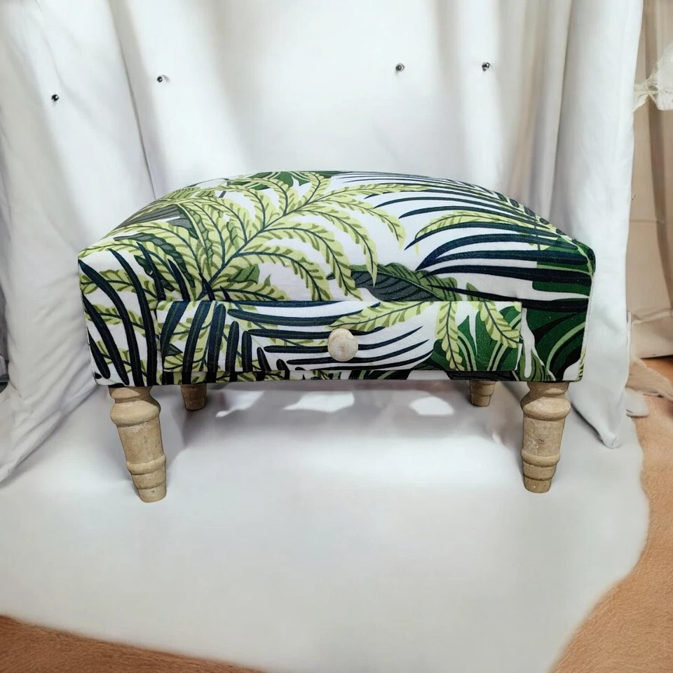 Palm Leaf Fabric Tapestry Ottoman Footstool With Drawer Lounge Padded Footstool - Image 4 of 4