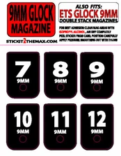 FITS GLOCK 9MM WHITE NUMBERED 7-12 MAGAZINE BASE PLATE STICKERS,set of 6