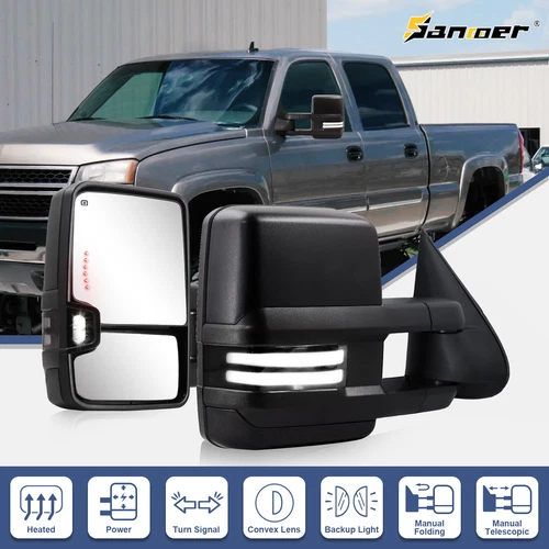 Tow Mirrors For 03-06 Chevy Silverado GMC Sierra 1500 2500 LED Sequential Light
