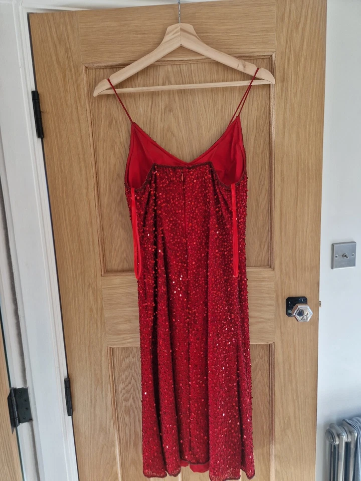 Rare vintage french Cinelle 100% silk sequin red dress small - Image 2 of 4