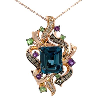 Le Vian 14K Rose Gold Deep Sea Blue Topaz Diamond Pendant W/ 20