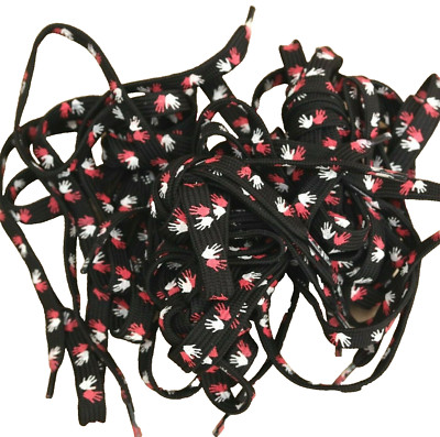 CHEX Schnürsenkel 9 x Paar 110 cm 43'' flach gewebt schwarz hand rot weiß Print Sportschuh