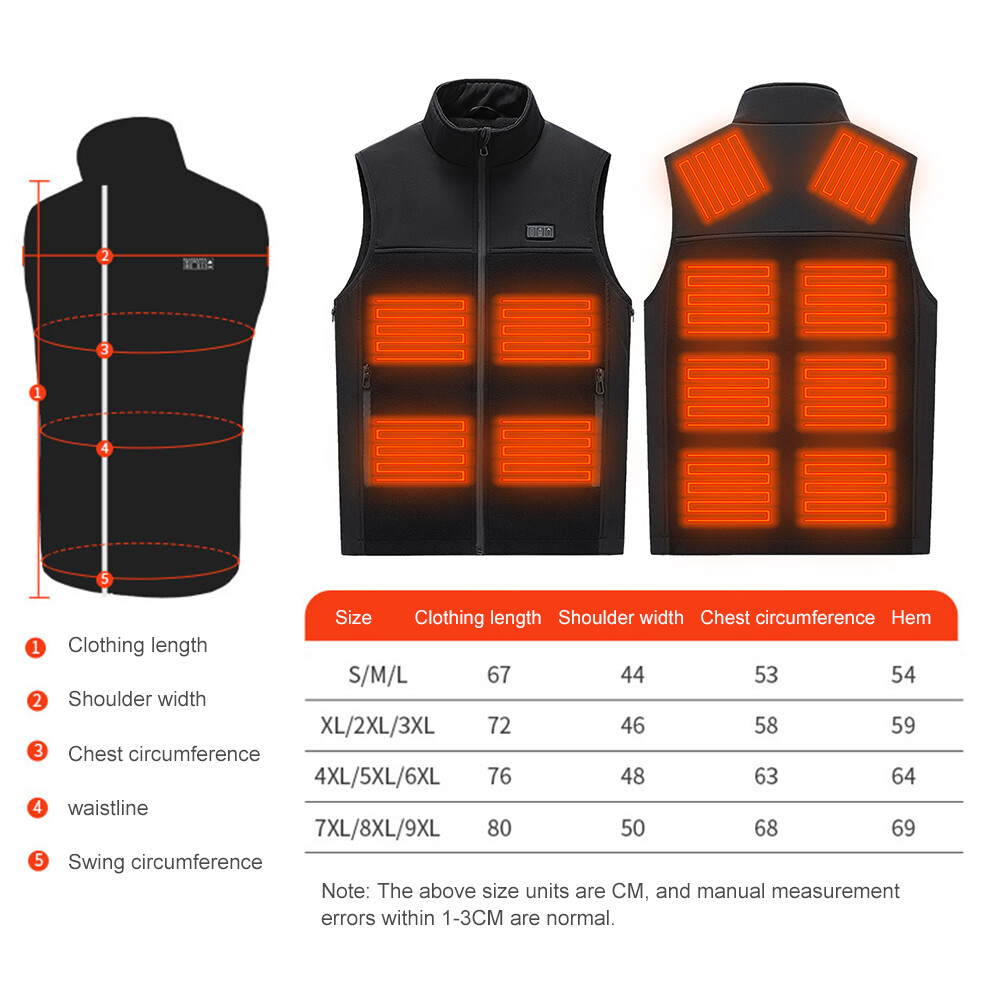 H1 Men Women USB Rechargeable Warm 13 Heated Vest Zones Heated Vest (4XL/5XL/6X eBay