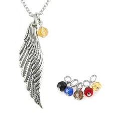 Angel Wing Necklace Stainless Steel Pendant with 5 Interchangeable glass Beads