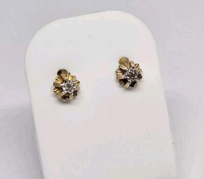 Vintage 9ct Gold Diamond Stud Earrings Solitaire Diamond Carat 9K  UK