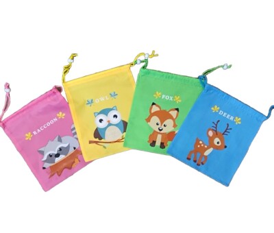 Animal Party Favor Drawstring Bags Assorted Colors 12pk 12L x 10W