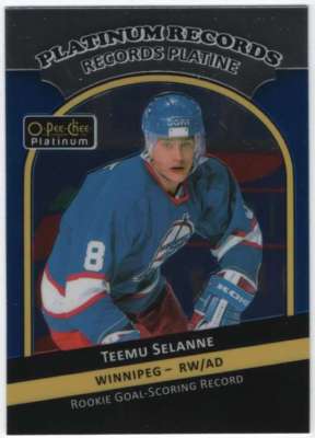 2017-18 O-Pee-Chee Platinum Platinum Records #PR-6 Teemu Selanne Winn Jets 