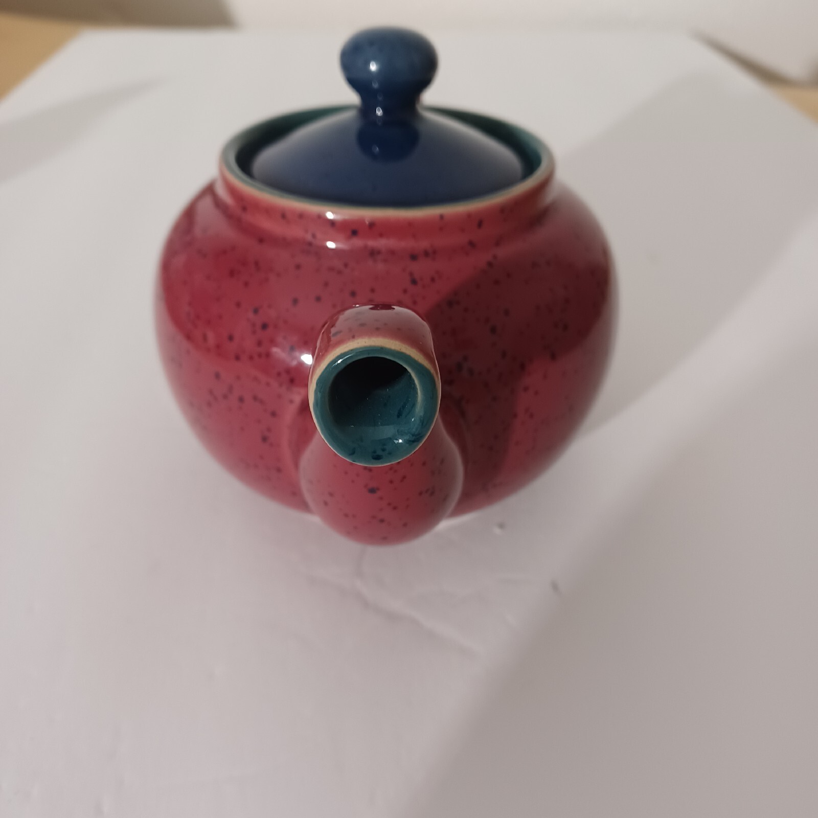 Denby Teapot Harlequin England Classic Small Red Green Blue Speckled ...