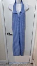 Pink Rose Aster Blue Maxi Halter Sweater Dress Size L New