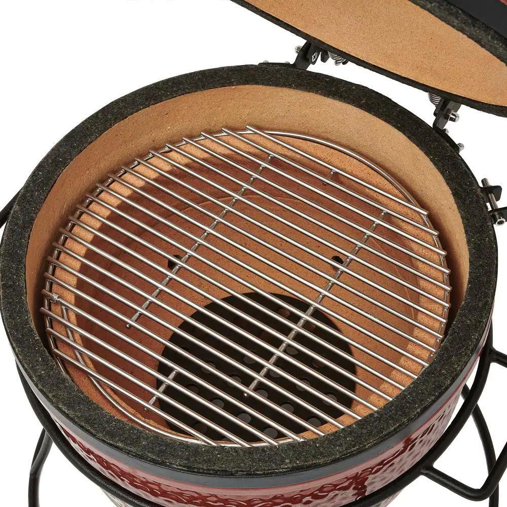 Portable Charcoal Grill w/ Cast Iron Cart,Heat Deflectors and Ash Tool in Red 811738020303 eBay