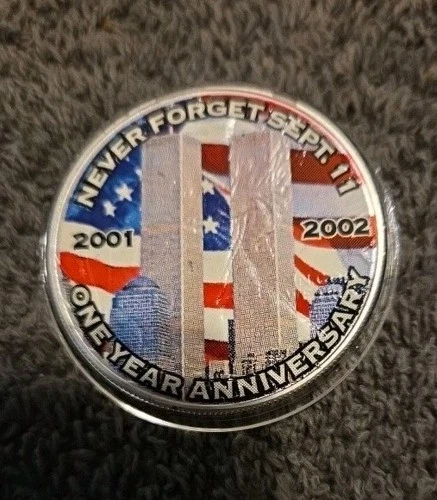 2002 Colorized American Silver Eagle WTC One Year Anniversary .999 Silver 1 oz