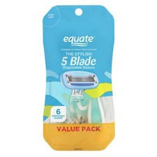 Equate 5 Blade Disposable Razors for Women 6pk, Gentle, Close Cut, Shower Use