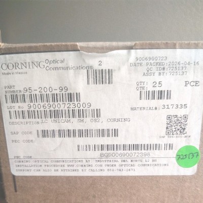 (BOX OF 25) Corning 95-200-99 Unicam Connector Pretium LC Singlemode/SM OS2