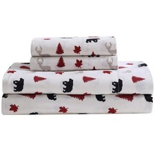 Cozy Cabin 4 Piece Full Microfiber Bedding Sheet Set Deep Pockets Red Black