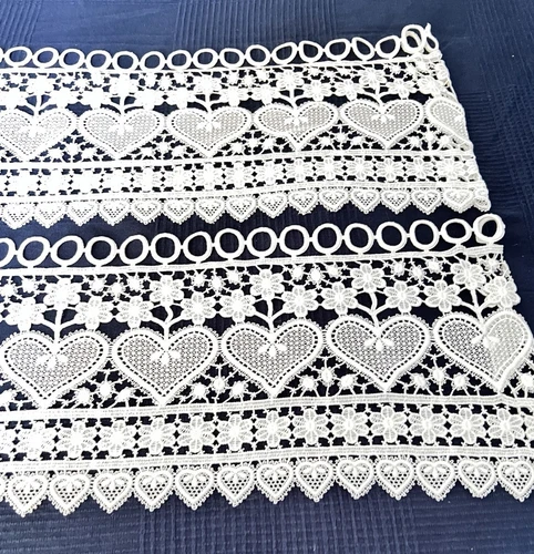 Vintage Raised Pattern Lace Set of 2 Valences Ivory 54"x12" Hearts Flowers HTF
