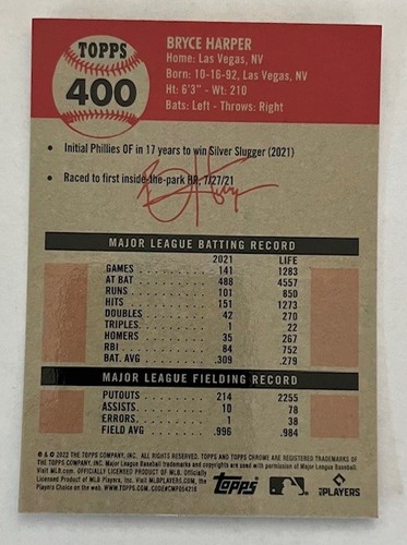 Bryce Harper - 2022 Topps Chrome Platinum #400 - Prizm Refractor - Picture 3 of 3