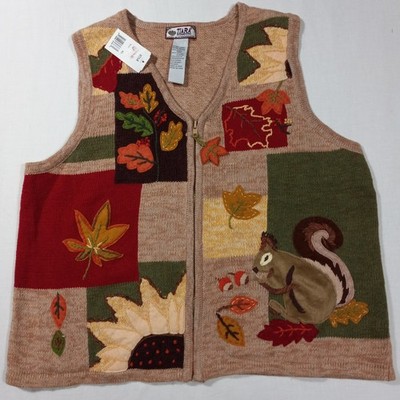 XL TIARA Fall Zip Sweater Vest Grandma Vintage