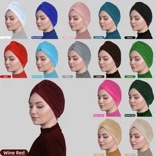 Bonnet Cap Women Hijab Pleated Turban Beanies Muslim Chemo Caner Headwear Islam