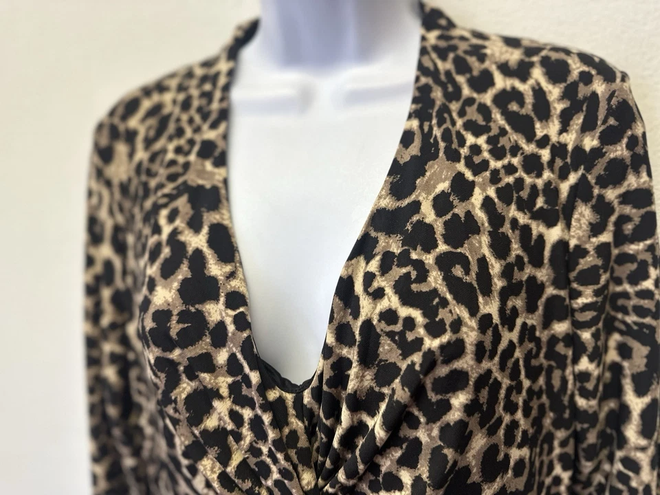 Vestido Donna Rico Mujer M Twist Frontal Manga 3/4 Leopardo Guepardo Elastizado Tejido Nuevo Foto 3 de 4