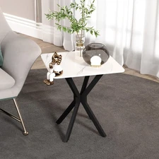 Square Marble Side Table Set of 1, Modern End Table with Faux Marble Top and ...