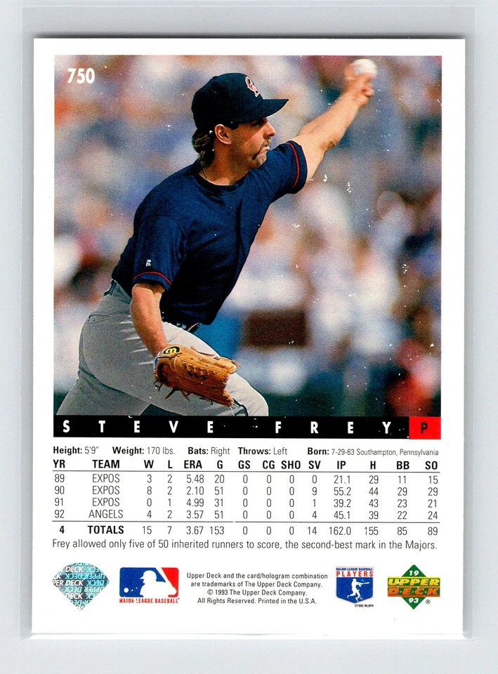 1993 Upper Deck #750 Steve Frey - Image 2 of 2
