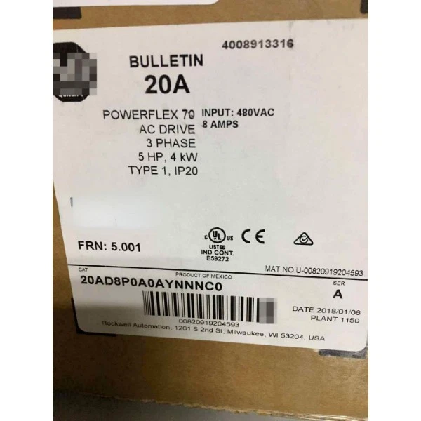 20AD8P0A0AYNNNC0 AB PowerFlex 70 AC Antrieb 8 A bei 5 PS 20 A 20AD8P0A0AYNNNC0 GQ - Bild 2 von 3