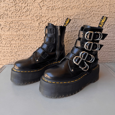 Dr. Martens Jadon Max Hardware HDW Platform Boots Womens 6 Straps Buckles Black
