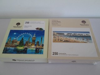 2 WENTWORTH WOODEN JIGSAW PUZZLES 250 PIECES 1 SEALED SOUTHWOLD PIER WINTER CITY