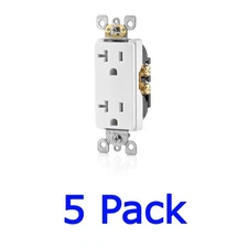 Leviton 20 Amp Duplex Electrical Wall Outlet, T5825-W  5-Pack *OPEN-NOT IN BOX*