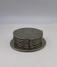 Vintage Set of 6 Embossed Silverplate Coaster Set