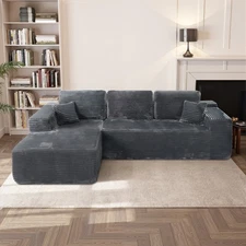 105" Cloud Sectional Couch w/ L-Shape Chaise, Modular Sofa, Plush Corduroy, Grey