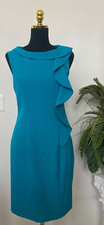 Calvin Klein Women’s Teal Side Ruffled Sleeveless Sheath Dress Size 8 EUC! $119