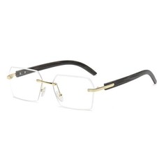 Men Fashion Rimless Sunglasses Rectangle Clear Lens Gold Classy Eyewear Hip Hop