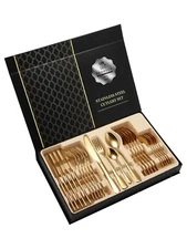 "Modern 24pcs Stainless Steel Cutlery Set - Minimalist Flatware for Kitchen"