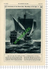 Fifteenth Century Battle Ship - 1917 Cutting / Print