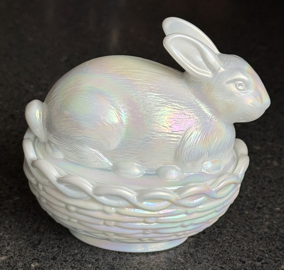 Mosser Glass - Bunny on Basket/Nest - MILK GLASS CARNIVAL Easter Spring ...