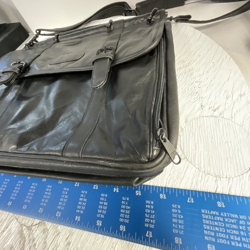 Black Leather Messenger Bag Magnetic Snap Button Close Shoulder Strap - Picture 22 of 24