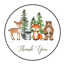 30 WOODLAND ANIMALS THANK YOU ENVELOPE SEALS LABELS STICKERS PARTY FAVORS 1.5" 