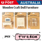 3 x Wooden Craft Doll Furniture Dollhouse Cabinet Chair Dressing Table Wood DIY
