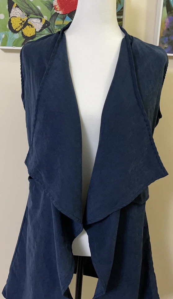 NWOT Live a Little Navy Drape Front Vest US S - Image 3 of 4