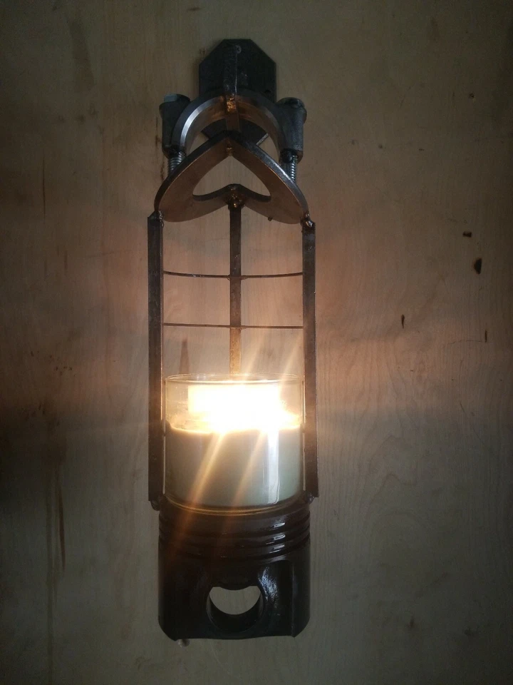 Aplique de pared de pistón candelabro vapor punk industrial decoración de cuevas hecho a mano Foto 2 de 3