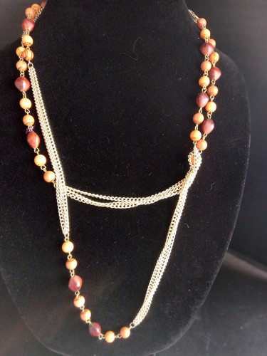 Halskette Set in Silber mit braunen Holzperlen. 25 zoll. Neu und Handarbeit - Bild 3 von 6