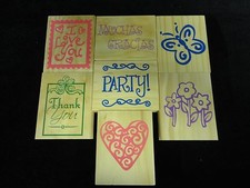 Variety Pack of 7 Large Brand New Wooden Rubber Stamps/ thank you, party, etc..
