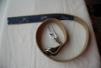 The Belted Cow Co. Leather-Trim Navy Fabric Belt yellow and navy blue fabric belt with leather end by Belted  main image 4