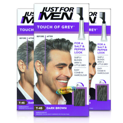 3x Just for Men Touch of Grey T45 dunkelbraun einfacher Kamm in Haarfärbemittel