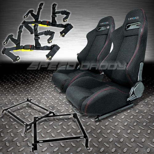 NRG 2 BLACK TYPER RACING SEAT+SLIDER+BRACKET+4PT BELT FOR 9200 CIVIC